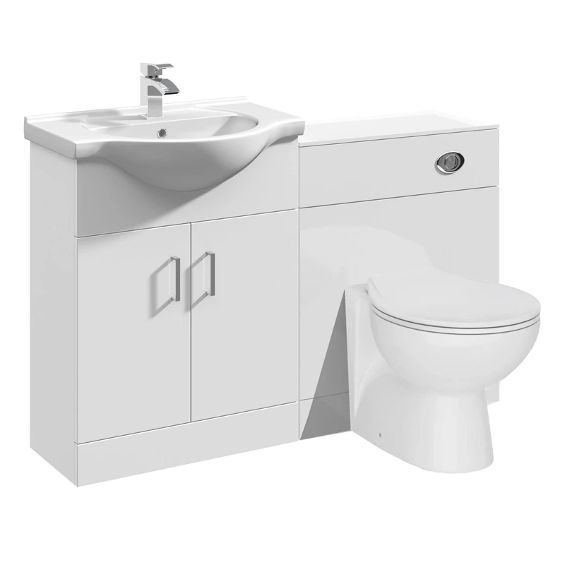 VeeBath Linx 1250 Vanity Unit Furniture Set, Wash Basin Bathroom Sink, WC, Toilet Pan, Soft Close, Quick Release Toilet Seat with Concealed Cistern-White (Flat Pack)