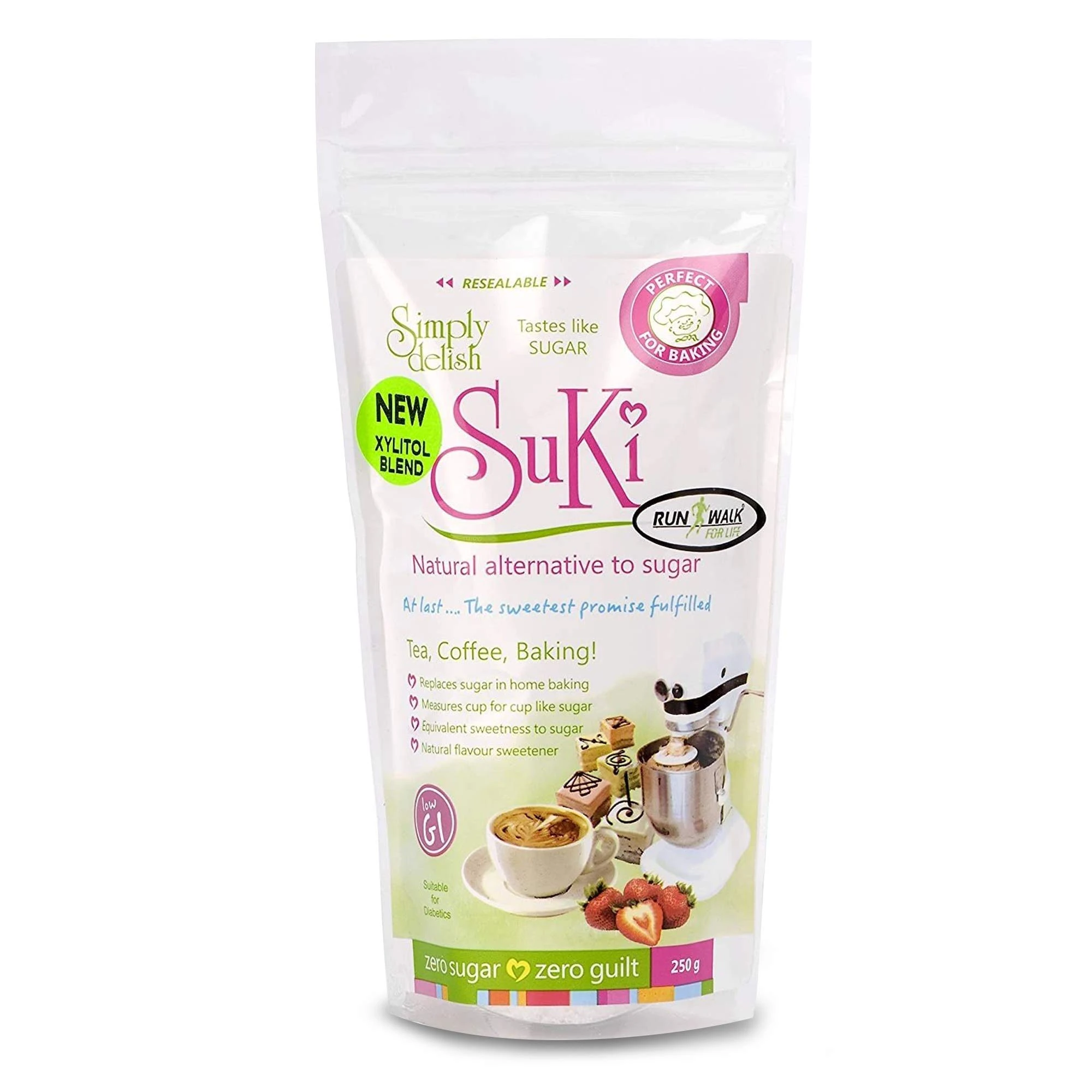Suki, Sugar Free Natural Sweetener - Zero Calorie Sugar Substitute - Xylitol Sugar for Keto Coffee, Tea, Cereal and Baking, 250g