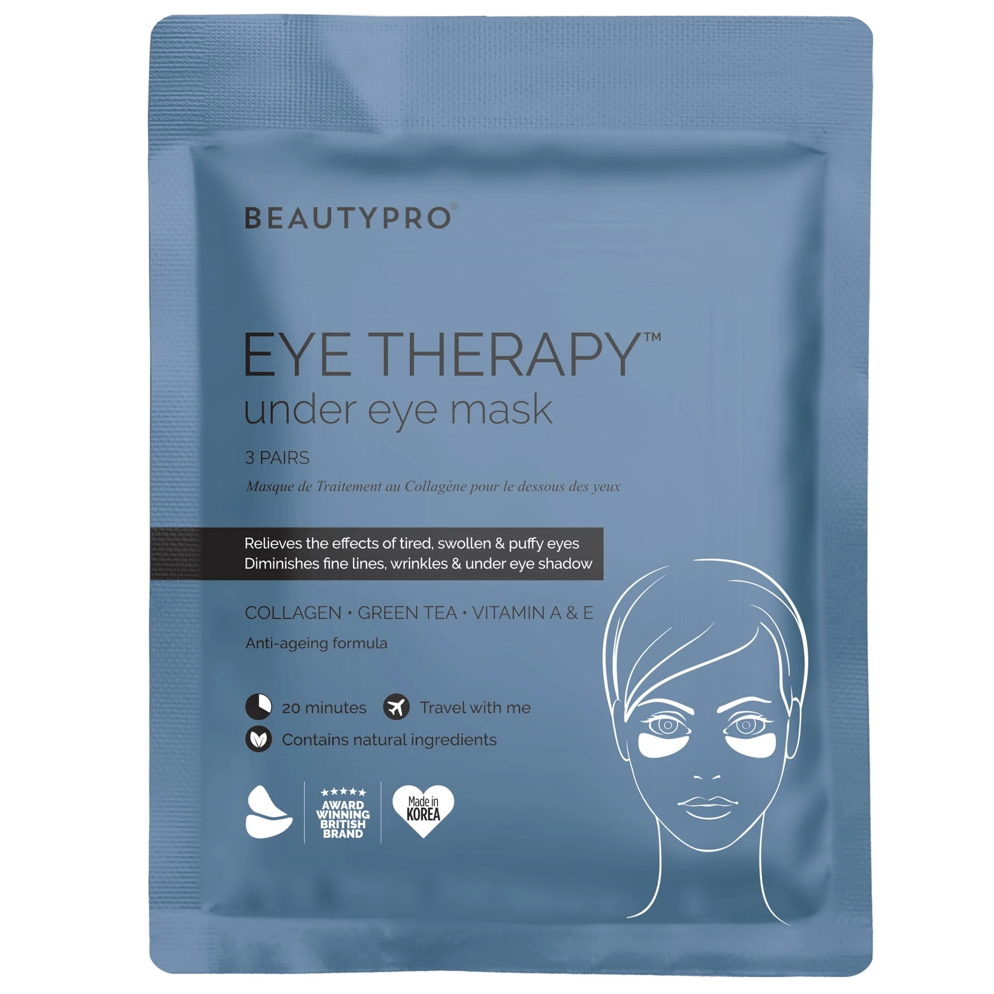 BEAUTYPRO EYE THERAPY Under Eye Gel Patches Natural Green Tea Extract Pads Collagen Skincare Masks for Puffy Eyes Dark Circles & Wrinkles Vegan 3 Pairs Multi Award Winning Brand