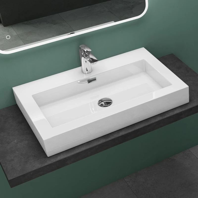 Mai & Mai Wall-Mounted Bathroom Basin 73cm Countertop Solid Surface Sink Colossum818 White Cast Marble Vanity Basin