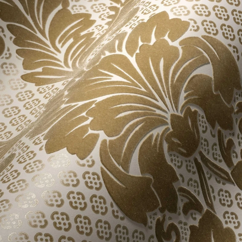 Architects Paper 305442 30544-2 Flocked Non-Woven Wallpaper with Ornaments Baroque 10.05 m x 0.52 m Cream Metallic Made in Germany