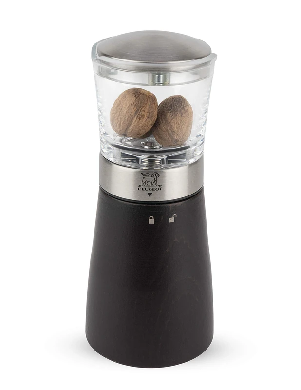 Peugeot - Madras Manual Nutmeg Mill - Stainless Steel, Acrylic & Beechwood, Chocolate 15 cm