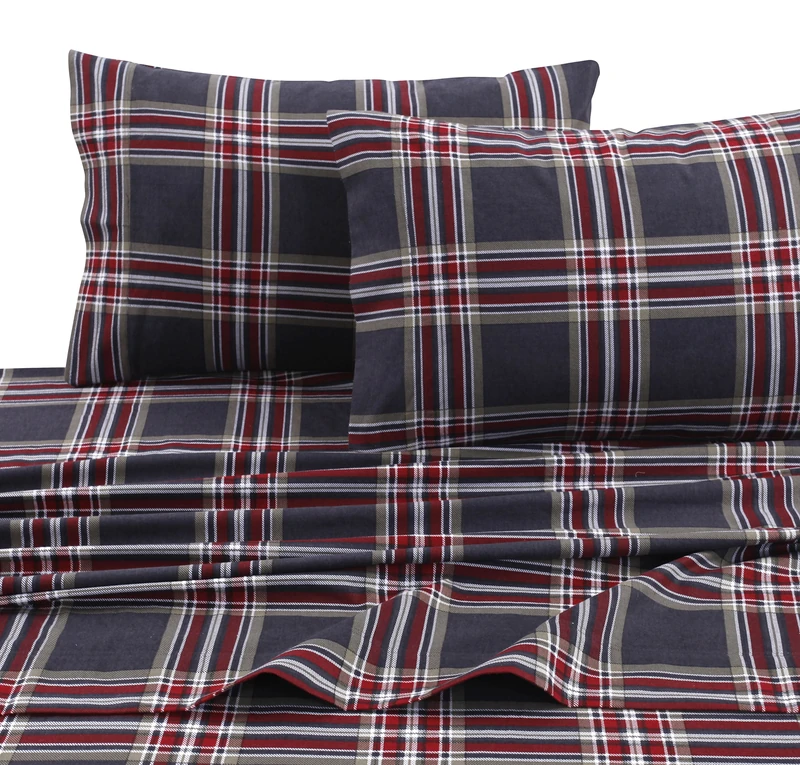 Tribeca Living Heritage Plaid 5 oz Flannel Printed Extra Deep Pocket Sheet Set, 4 pieces, Queen, Multicolor HEPL170DPSSQU