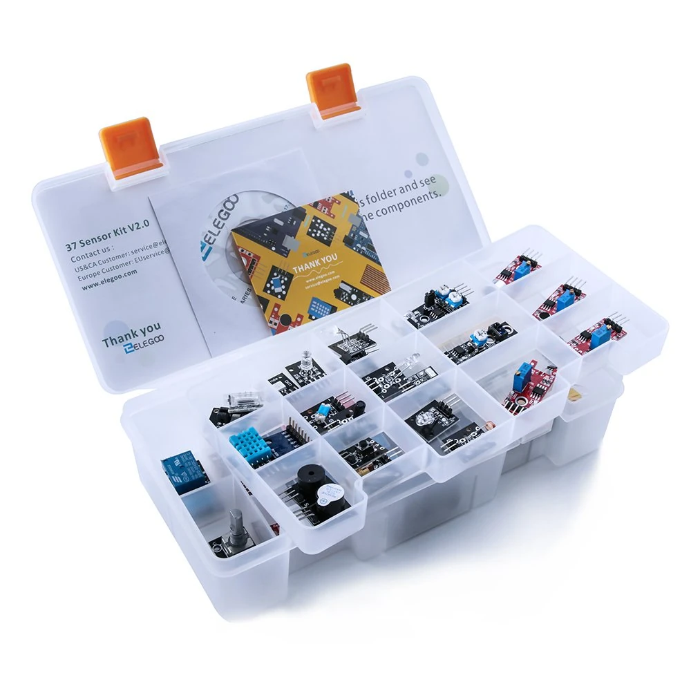 ELEGOO Upgraded 37 in 1 Sensor Modules Kit with Tutorial Compatible with Arduino UNO R3 MEGA Nano Raspberry pi 4(Excludes Microcontroller Board)