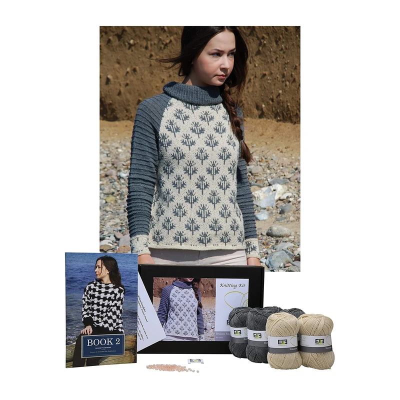 DesignEtte Knitting Kit Broken Snowflakes 100 Percent Grey/White Wool Yarn X-Small Small No-s-1116 - Image 1