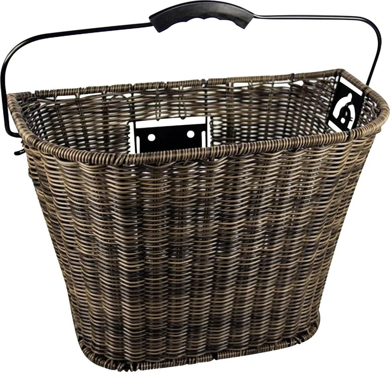 FISCHER Front Bicycle Basket | Removable | Tilt and Turn Lock | Adjustable Angle | Load Capacity 5 kg | Braided | Brown