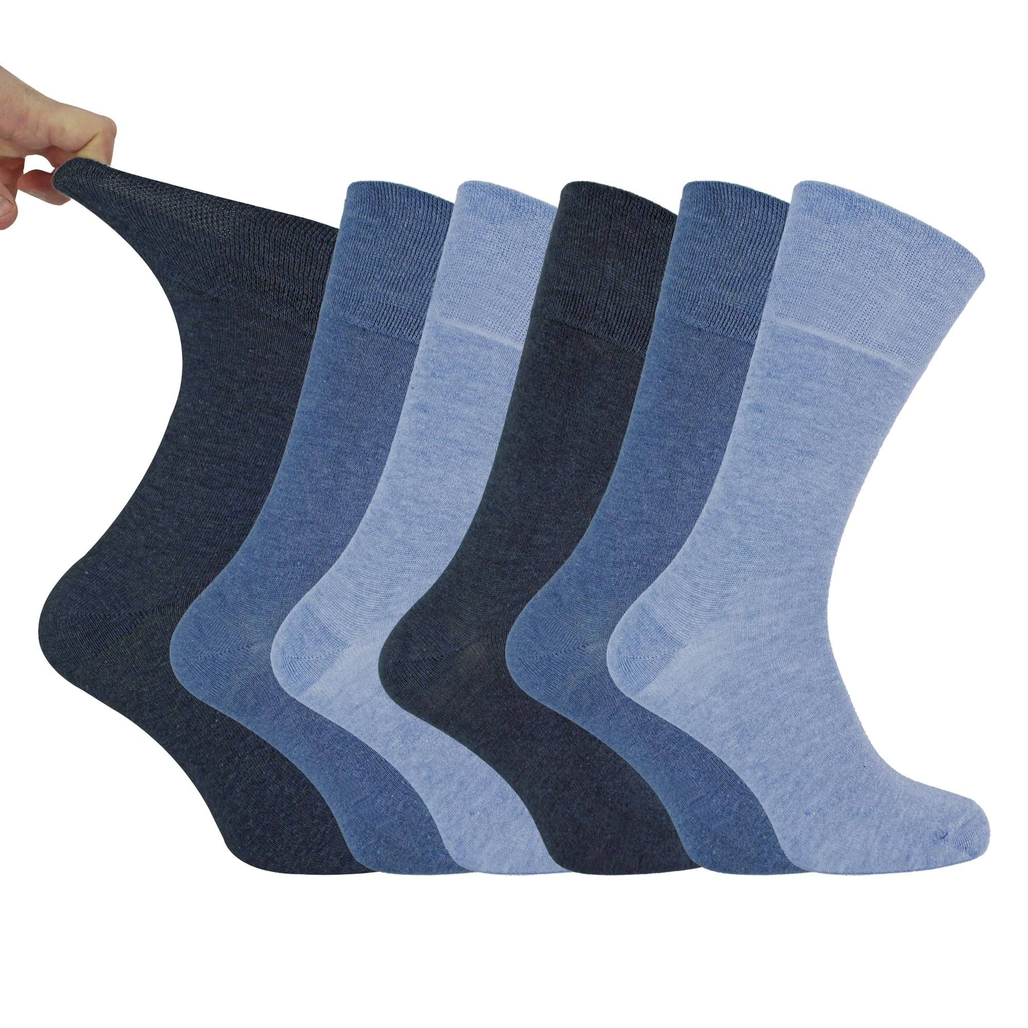 IOMI Footnurse - Mens 6 pack loose non elastic diabetic socks with hand linked toe seams in 5 colours (Blue)(Size: 6-11 UK)