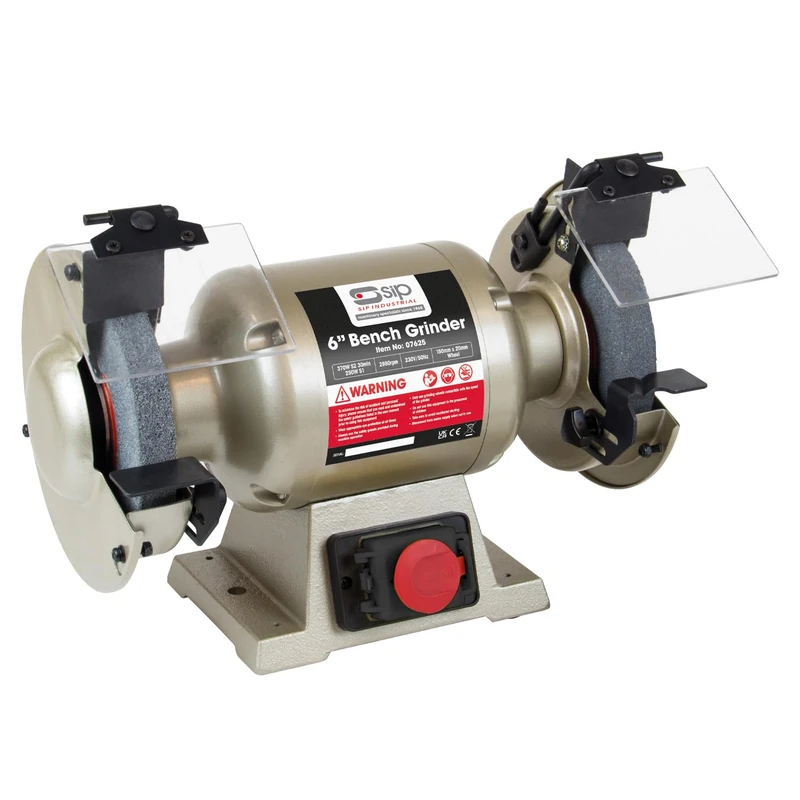 SIP Electric Bench Grinder 6" 230V 370W 2980RPM 150mm x 20mm Wheel, Coarse and Fine Grit Grinding Wheels with a Wire Wheel Included