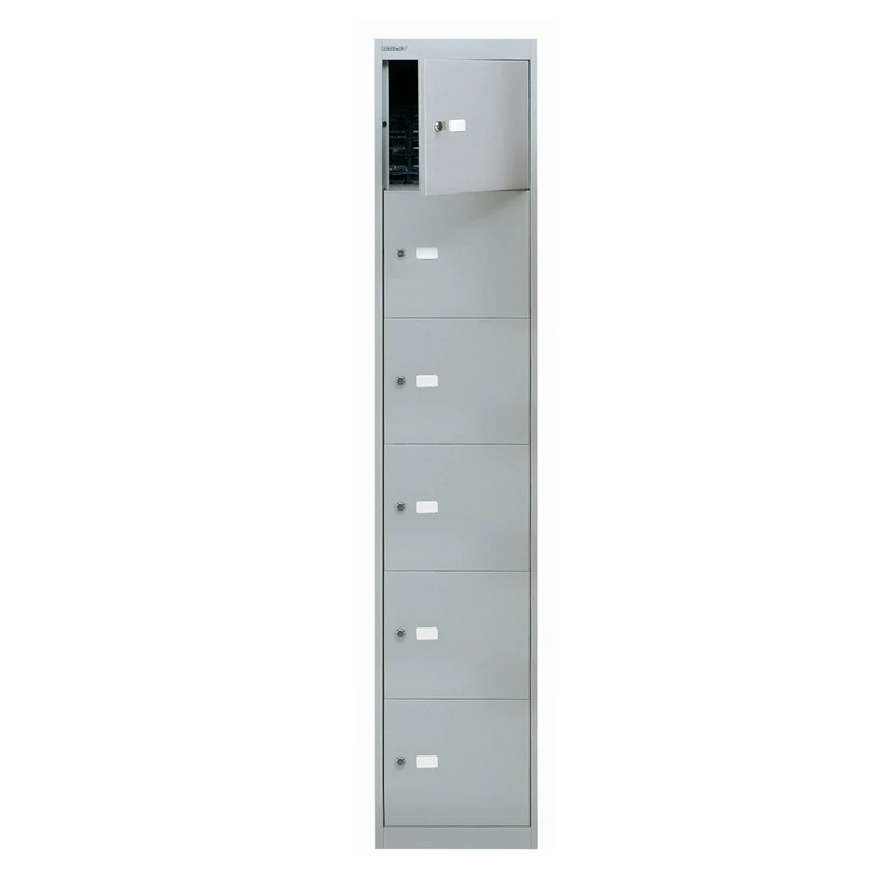 Office Hippo Bisley Steel Locker, Six Door, Fully Lockable Metal Storage, Metal Cabinet, Goose Grey, 30.5 x 30.5 x 180.2 cm