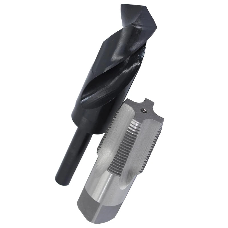 Drill America POU Series 1" NPT Tap and Drill Set, 1" Carbon Steel NPT Tap and 1-5/32" HSS Drill Bit w/ 1/2" Shank in Plastic Case - Image 1