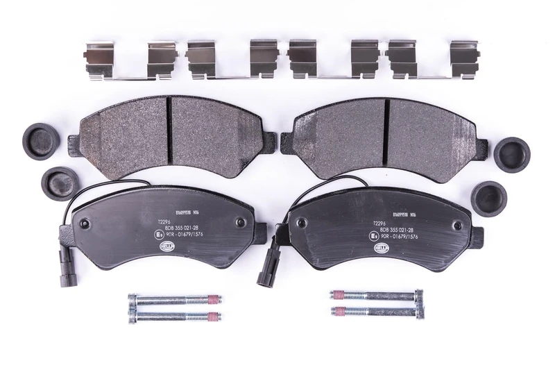 HELLA 8DB 355 021-281 Brake pad set - with integrated wear warning contact - T2296 - for e.g. CITROEN / FIAT / PEUGEOT