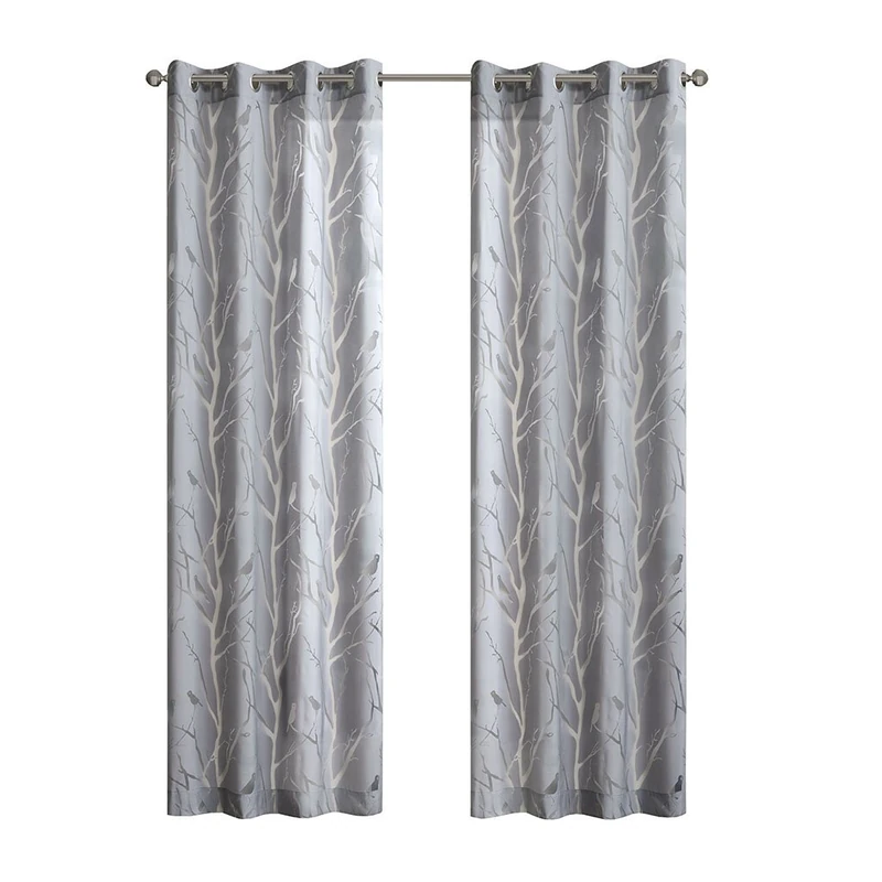 Madison Park Semi Sheer Curtain Modern Contemporary Botanical Print Out Design, Grommet Top, Single Window Drape for Living Room, Bedroom and Dorm, 50x95, Bird Grey - Image 1