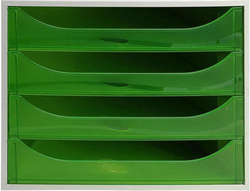 Exacompta - Ref 228697D - EcoBox Drawer Set - 248 x 284 x 234mm in Size, 4 Drawers, Suitable for A4+ Documents, Stackable, Safety Stop Feature - Apple Green