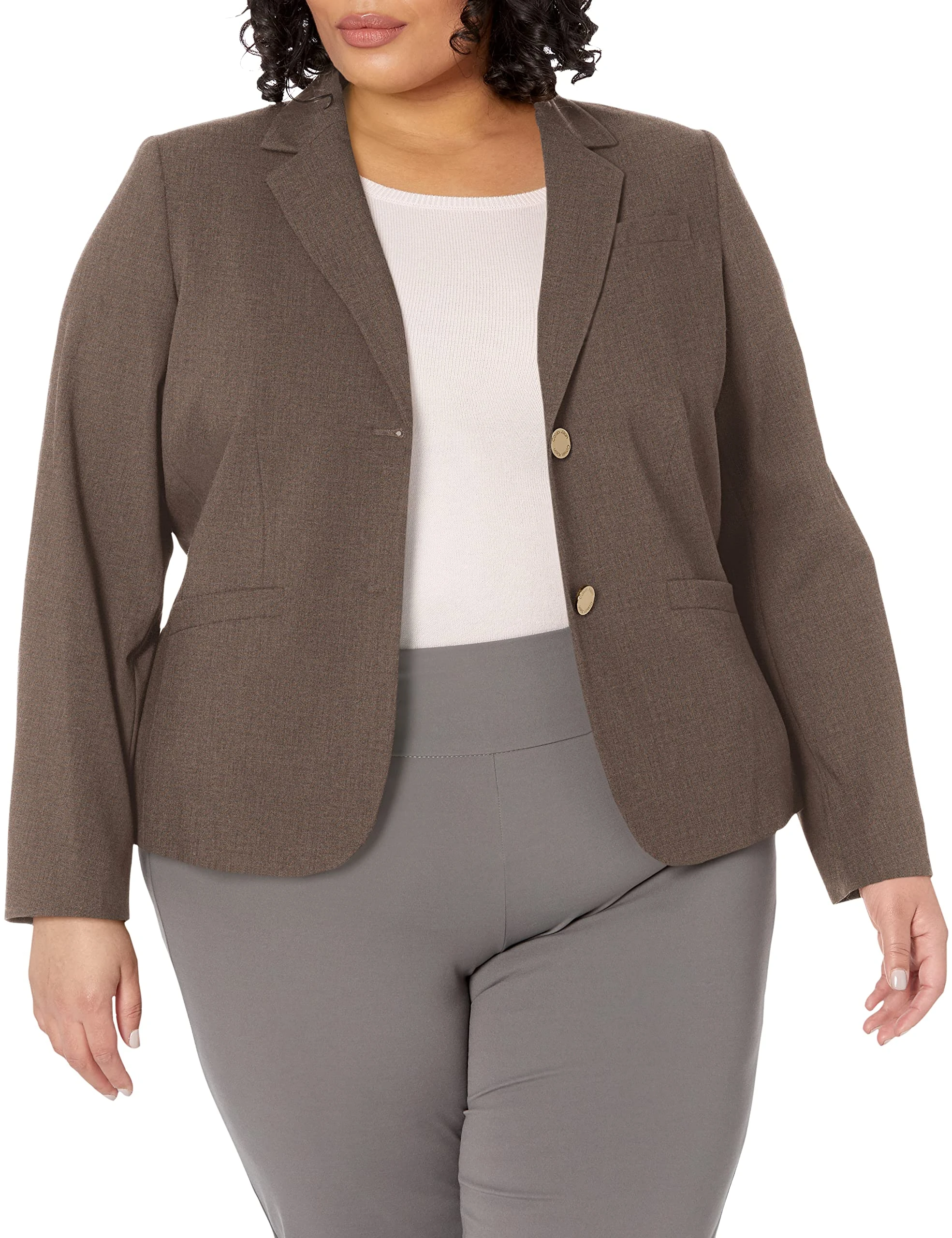 Calvin Klein Women's Two Button Lux Blazer, Heather Taupe, 12