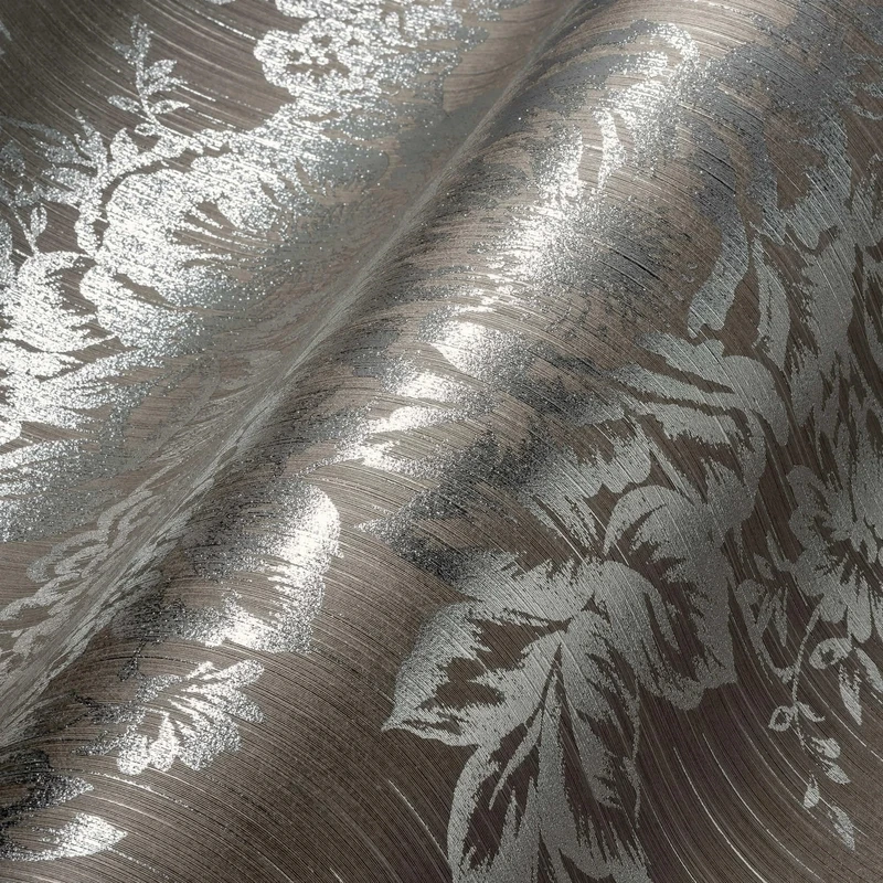 A.S. Création Architects Paper 306574 30657-4 Textile Wallpaper Metallic Silk with Flowers 10.05 m x 0.53 m Brown Metallic Made in Germany