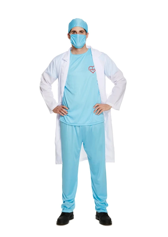 HENBRANDT Adult Doctor Surgeon Medical Professional Fancy Dress Costume - Complete One Size Outfit with Coat, Shirt, Trousers, Mask & Hat - Perfect for Halloween, Parties & Cosplay