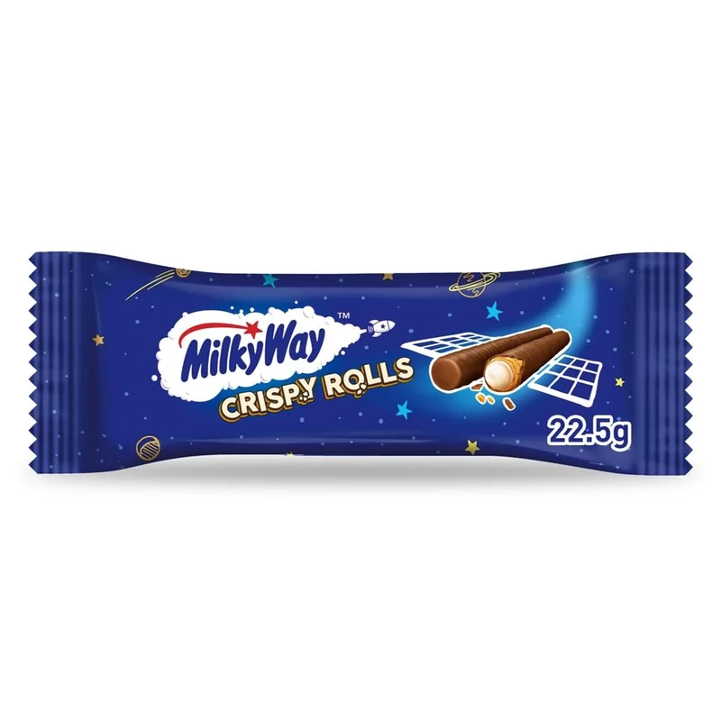 Milky Way Crispy Rolls, Milk Chocolate, Crispy Wafer & Whipped Filling, 22.5g, Ideal sharing biscuit snack bar