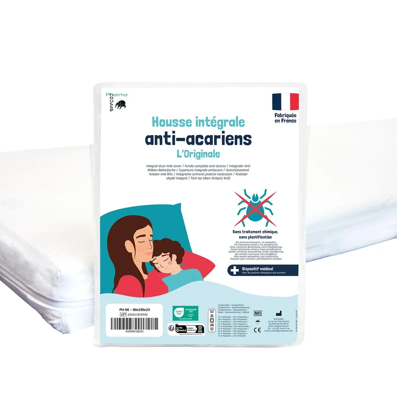 Pharma-Housse Anti-Dust Mite Fully Enclosed Cover for Mattress, 80cm x 190cm x 23cm, 340 g
