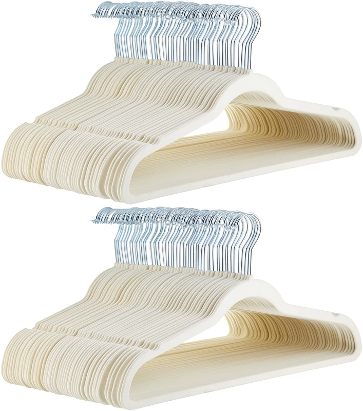 Amazon Basics Slim Velvet Non-Slip Suit Hangers - 100-Pack, Ivory
