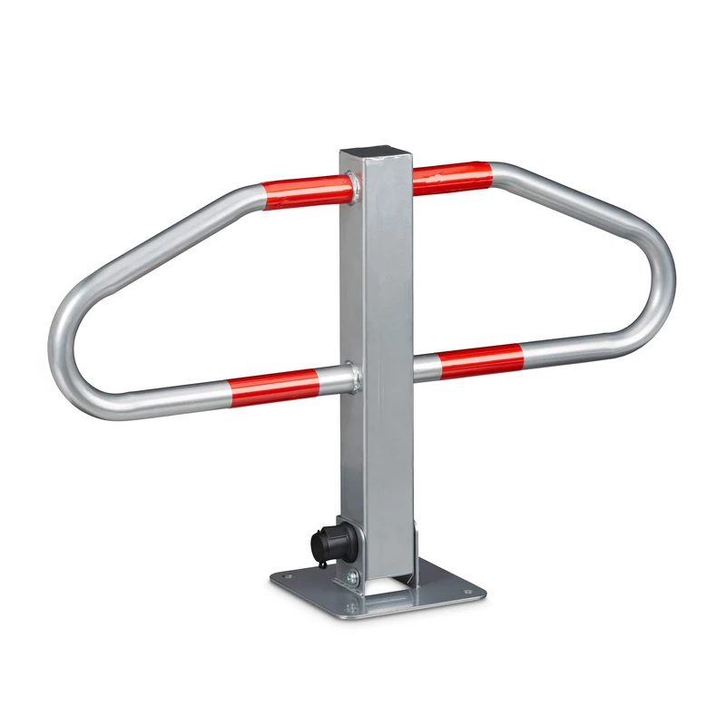Relaxdays Parking Barrier, Size: 47 x 70 x 18 cm Manual Parking Blocker and Space Saver made of Metal w/ 2 Keys as Barrier for Cars w/ Reflective Markers Locking Park Block, Silver
