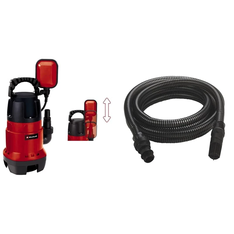 Einhell GC-DP 7835 Clean/Dirty Water Pump | 780W Submersible Pump, 15,700 L/H, Float Switch, 10M Cord | 2-in-1 Electric Sump Pump & Accessory Kit Black Suction Hose 7 Meters with PVC end Fittings