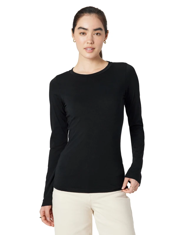 Velvet by Graham & Spencer Women's Long Gauzy Whisper Classics Longsleeve Tee, Black, Large
