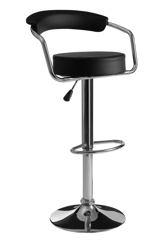 Premier Housewares Black Bar Stool Chair Leather Stools Stainless Steel Kitchen Stools Adjustable Bar Stool 103 X 53 X 52