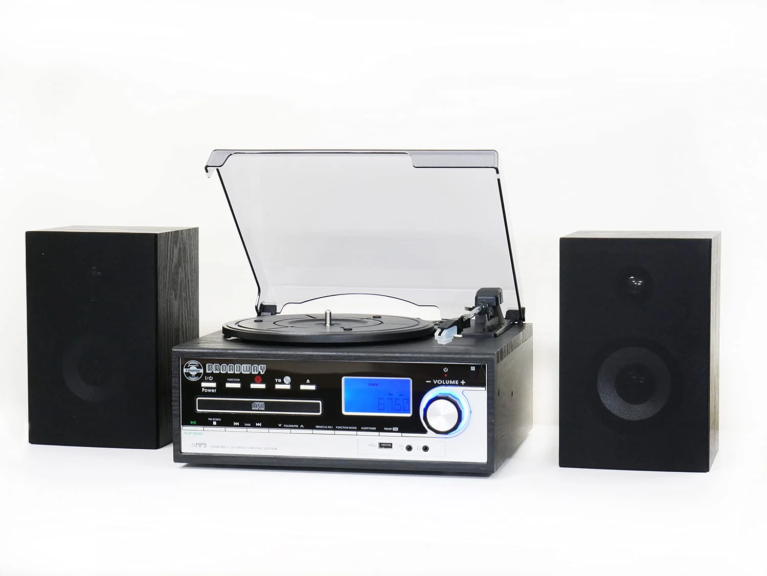 Steepletone Broadway 5 in 1 Bluetooth music centre with CD,FM radio,3 speed Record player has facility to burn vinyl or CD to USB