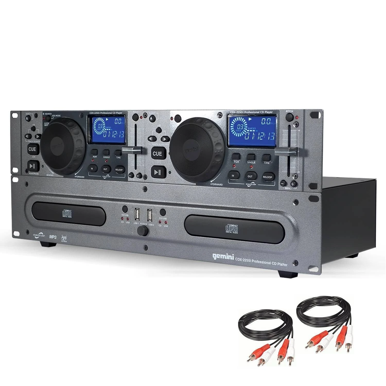 Gemini Sound CDX-2250i Dual Rack Mountable Professional Audio Pitch Control DJ Equipment Multimedia CD Media Player with Audio CD, CD-R, and MP3 Compatible with USB Input