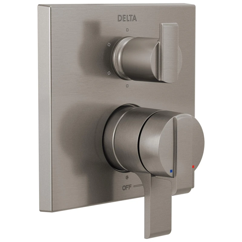 DELTA FAUCET T27967-SS, Stainless Ara Angular Modern Monitor 17 Series Valve Trim with 6-Setting Integrated Diverter