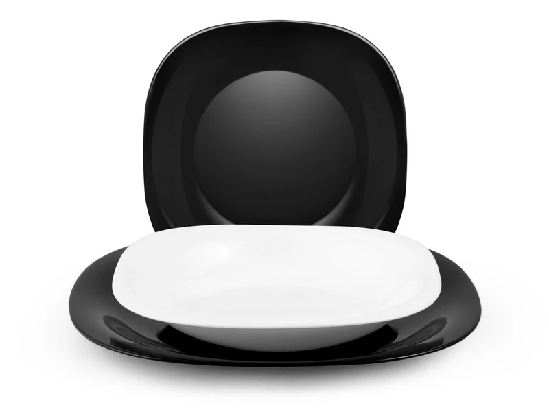 H&H Black&White 18-Piece Table Set, Opal Glass, White/Black