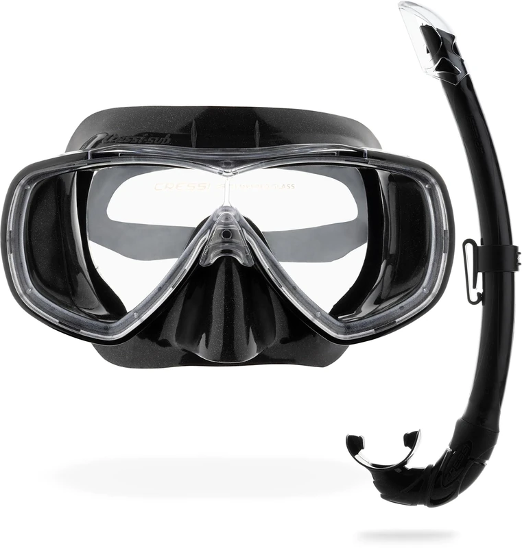 Cressi Single Lens Mask & Snorkel Set - Tempered Glass Diving Mask - Snorkel Set Adults for Pools & Sea - Quick-Adjust Buckles for Scuba Diving Equipment - Black / Black - Combo Set