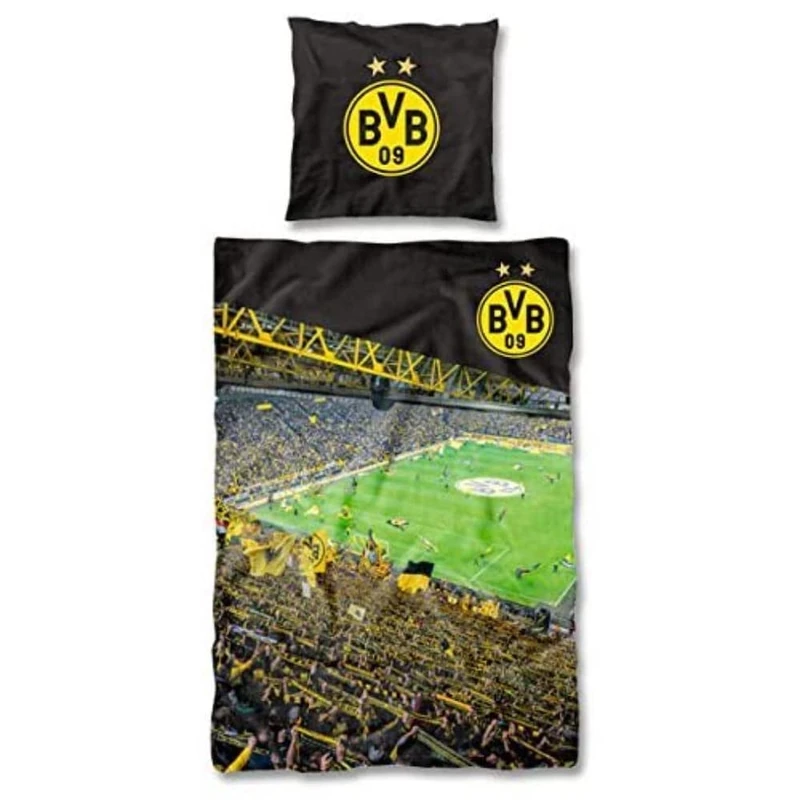 Borussia Dortmund, Bed linen with illustration of the Dortmund south grandstand , black-yellow, 135x200