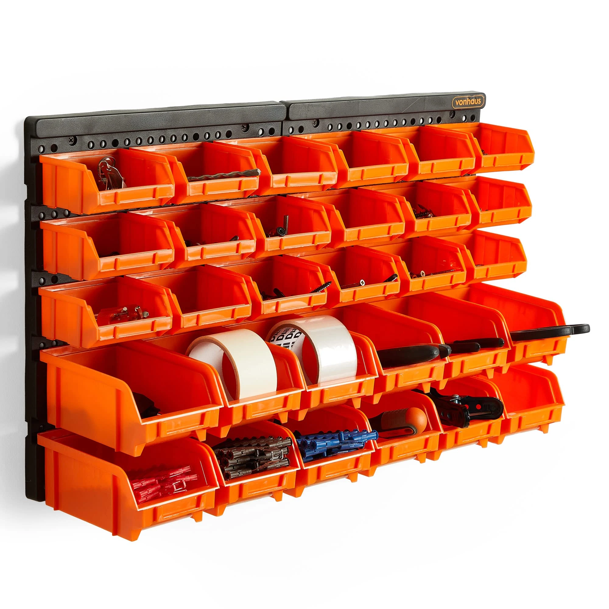 VonHaus 30 Pcs Wall Mount Storage Organiser Bin Panel Rack - DIY Tool Bits Boxes
