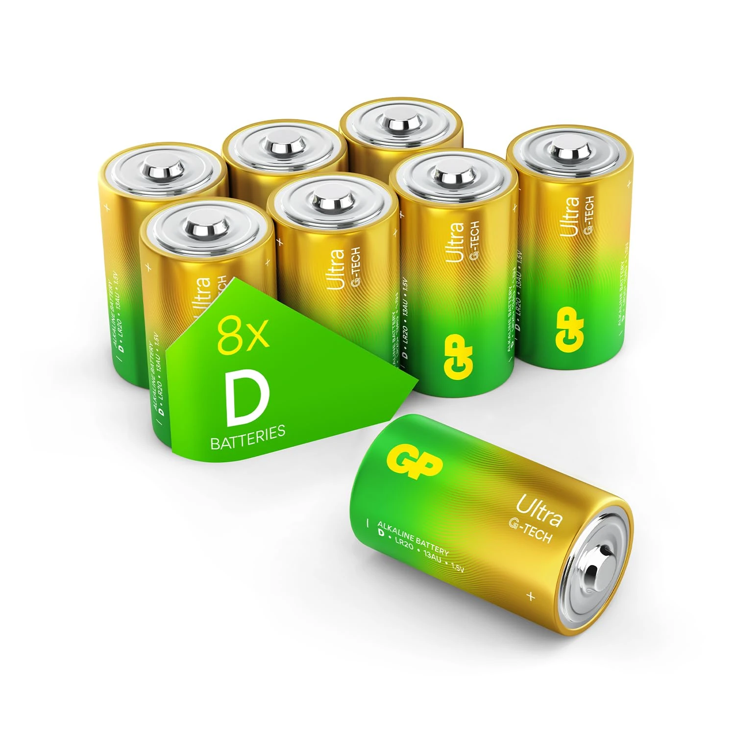 Size D batteries |Pack of 8| GP Batteries |Superb operating time| LR20 | 13A | 1.5V | MN1300