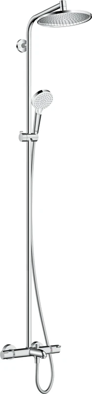 hansgrohe Crometta S - shower system with bath thermostat, rainfall shower head (⌀ 240 mm), hand shower (2 sprays), shower hose, shower rail and head shower round (1 spray), chrome, 27320000