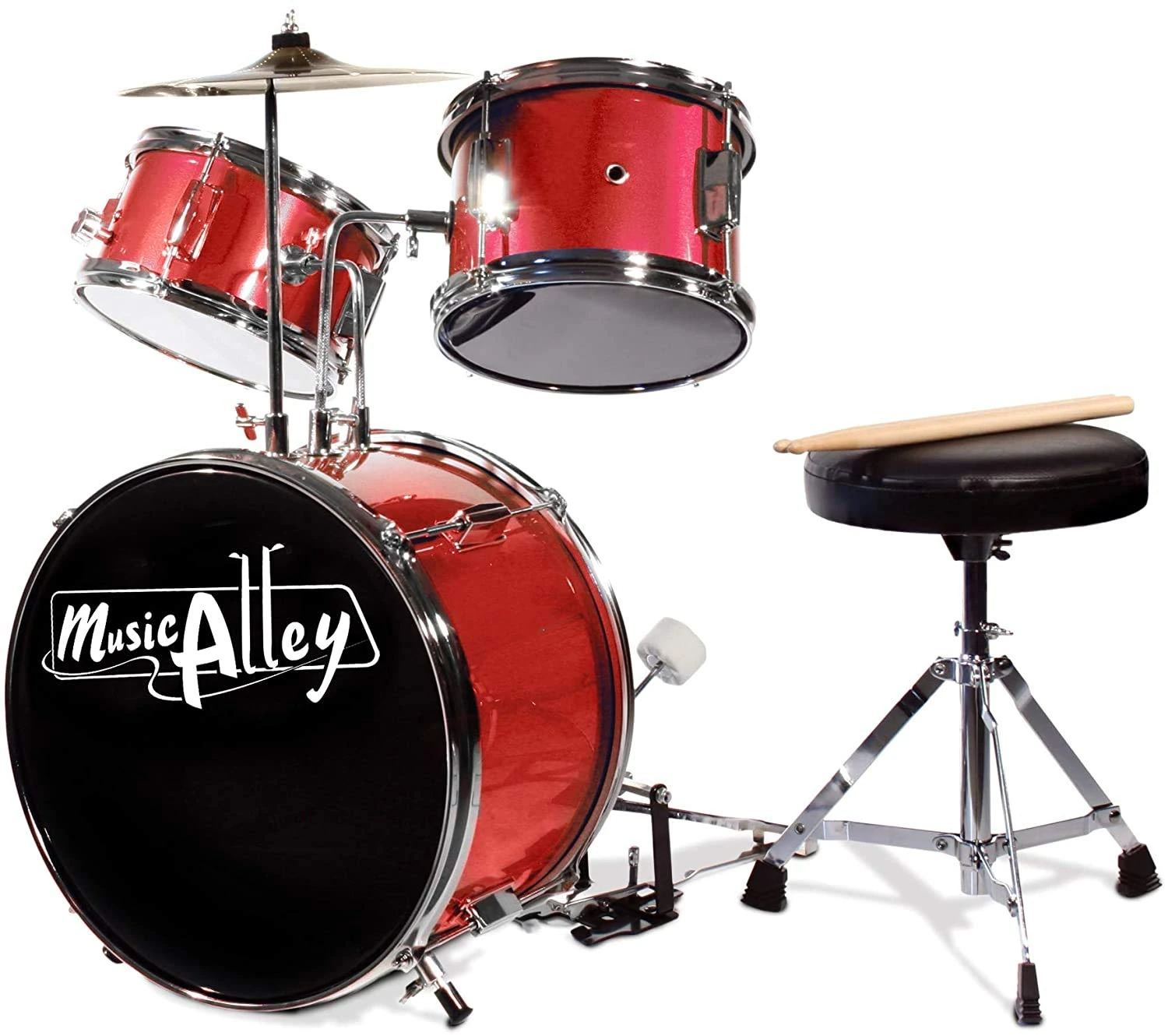 Music Alley DBJK02-MR Kids Beginners Drum Kit, Red, Set of 3 Pieces