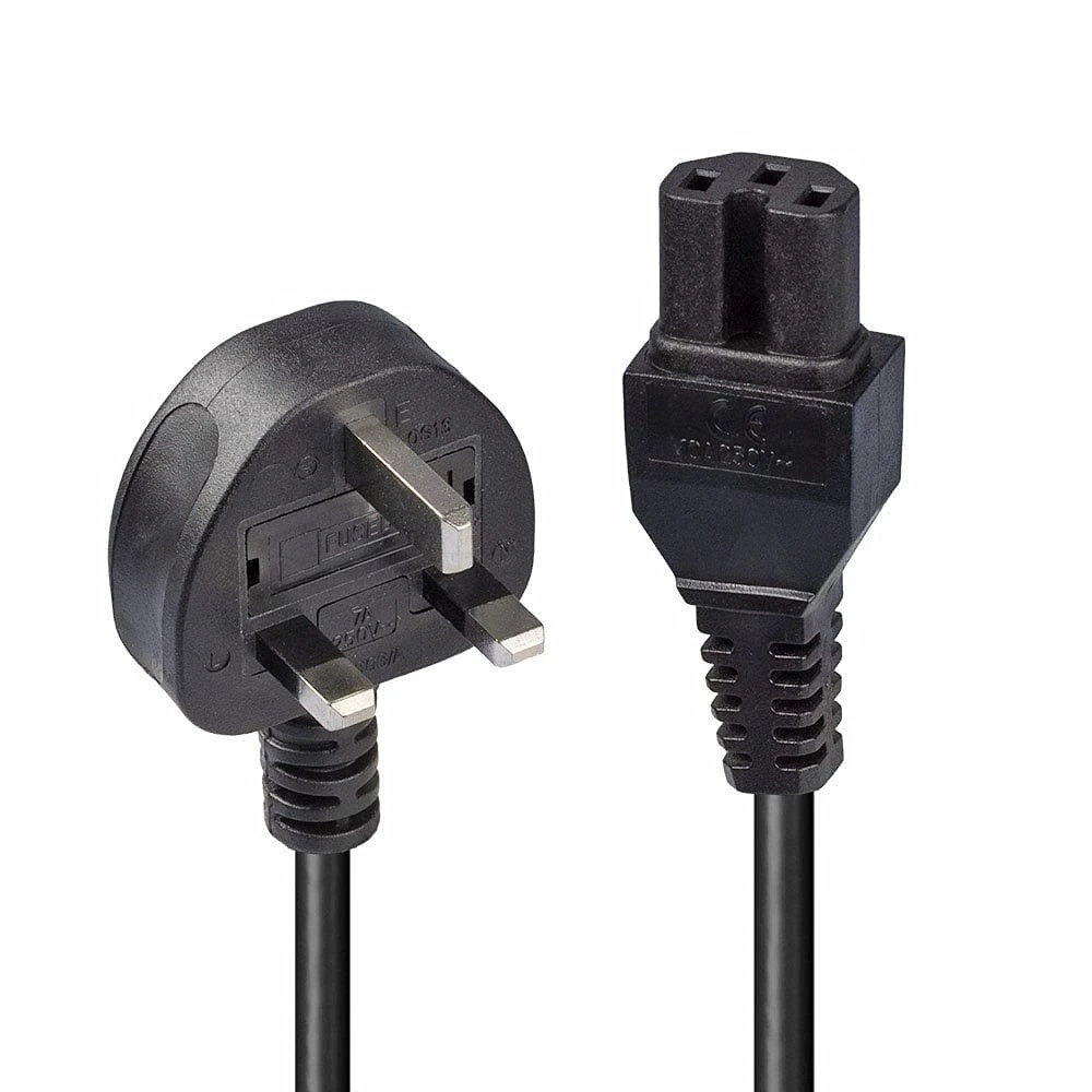Lindy 2m UK Mains 3 Pin Plug to IEC C15 Power Cable / Hot Conditioned Kettle Lead, Black