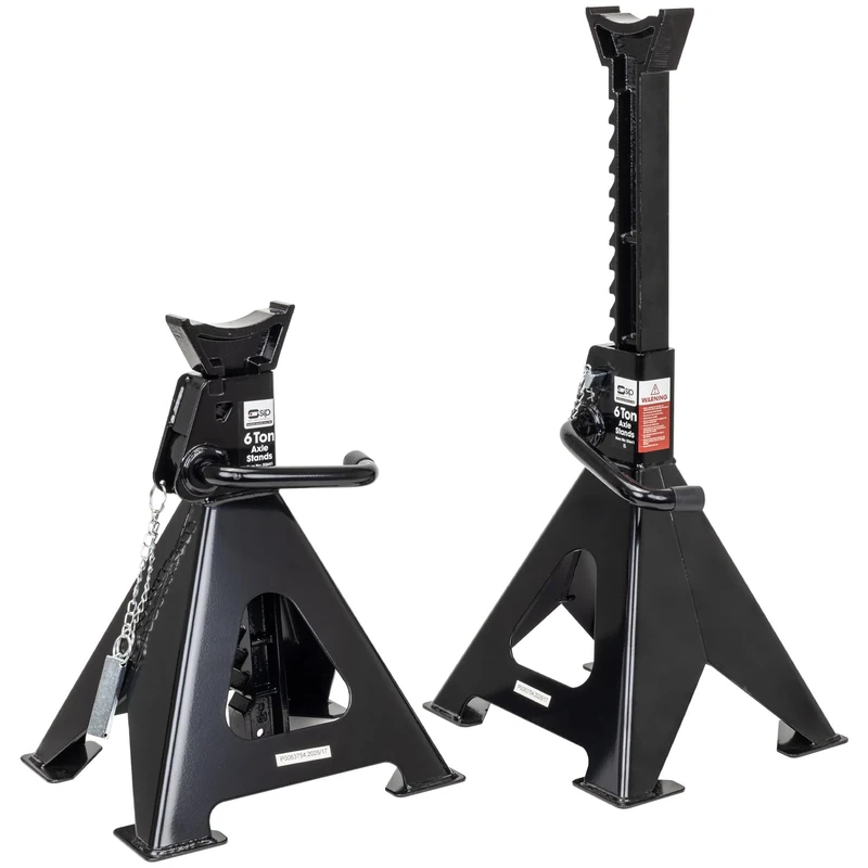 SIP Car Jack Stands 6 Ton Capacity per Stand, 39.5-61cm Ratchet Adjustable Lifting Height, 1 Pair