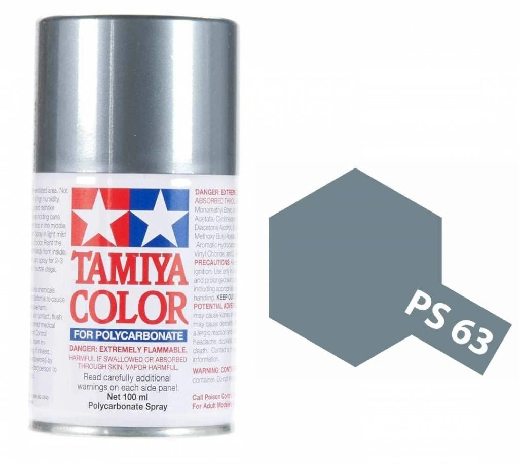 Tamiya PS-63 Polycarbonate Spray Paint 100ml Can Bright Gun Metal For Clear RC