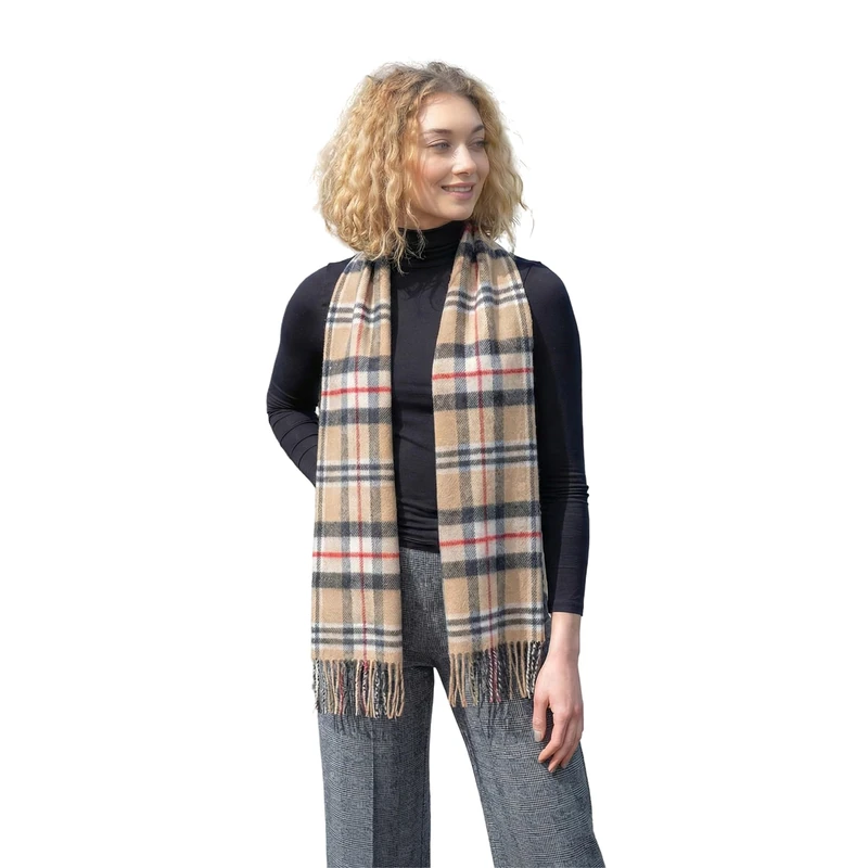 Biddy Murphy Irish 100% Merino Wool Scarf for Women, Long, Soft Brushed Woolen Fiber, Imported, Beige Black Red White, 12" x 72" Inches - Image 1