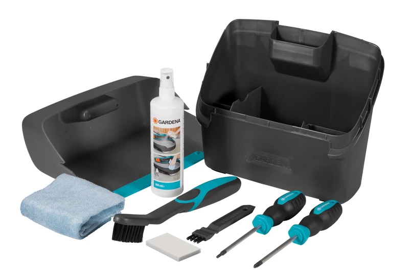 Gardena Maintenance and Cleaning Set: Accessory Set for Cleaning and Maintenance of Gardena Moror Boats, with Grinding pad, Brushes, Plastic Care Spray and Screwdriver (4067-20)