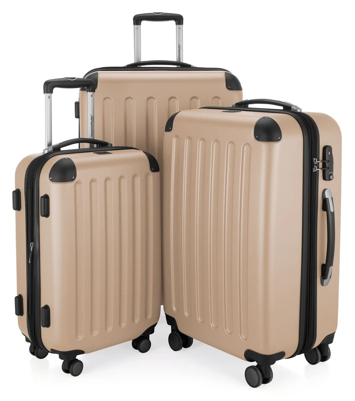 HAUPTSTADTKOFFER - Spree - Set of 3 Hard-Side Luggages Glossy Suitcase Hardside Spinner Trolley Expandable (55, 65 & 75 cm) TSA, Champagne