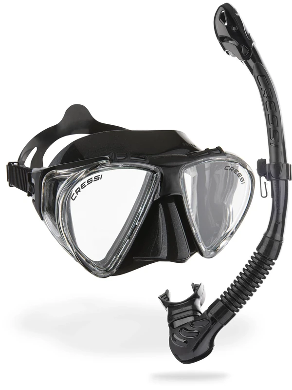 CRESSI Penta & Alpha Combo Black/Black - Penta Mask + Alpha Snorkel for Diving and Snorkelling, Black/Black, One Size, Unisex