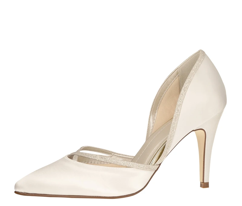 Rainbow Club Georgia - Glamorous Ivory Satin Court Bridal Wedding Shoes with Silver Shimmer Detail, 8 UK