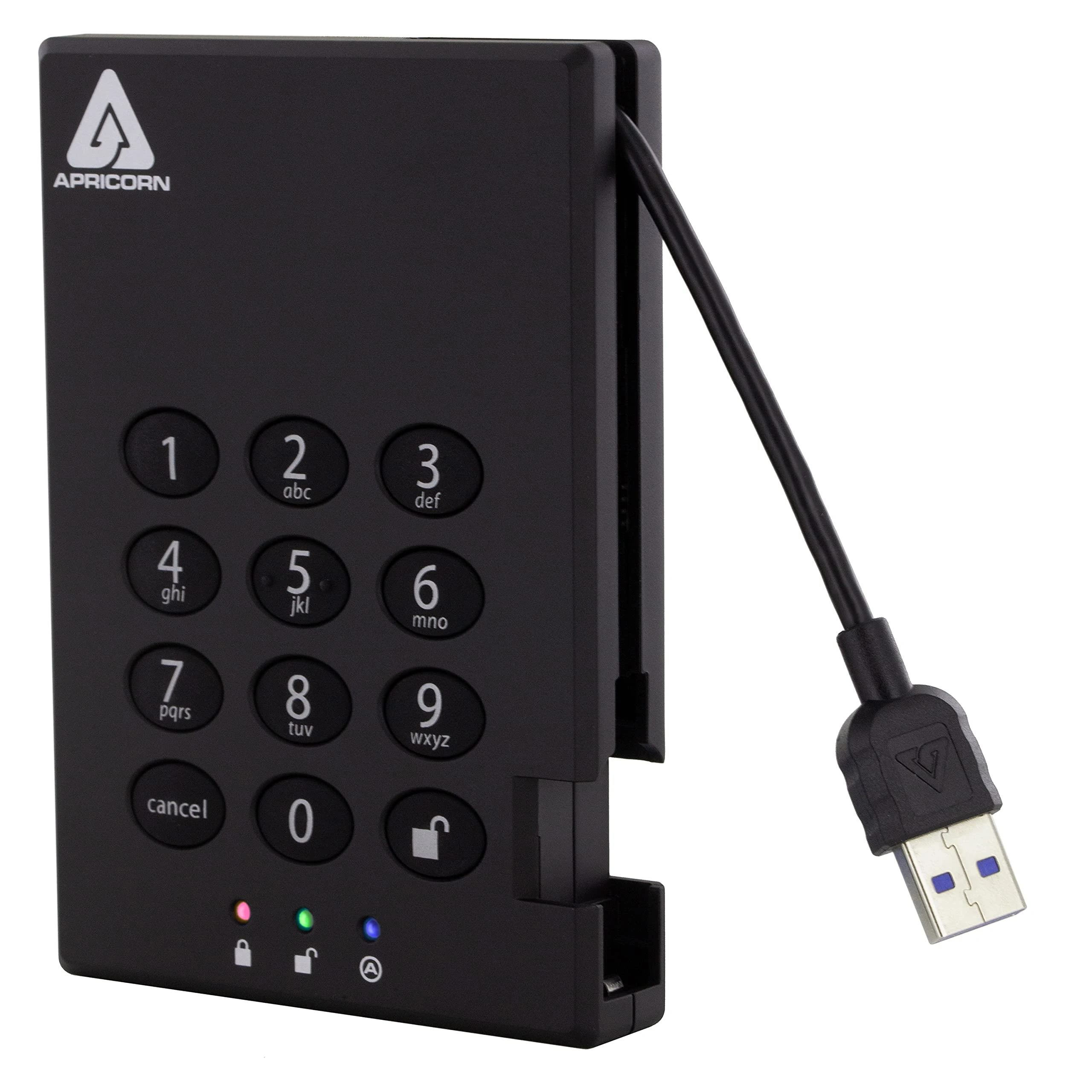 Apricorn 2TB Aegis Padlock USB 3.0 SSD 256-Bit Encrypted Portable Drive (A25-3PL256-S2000), Black