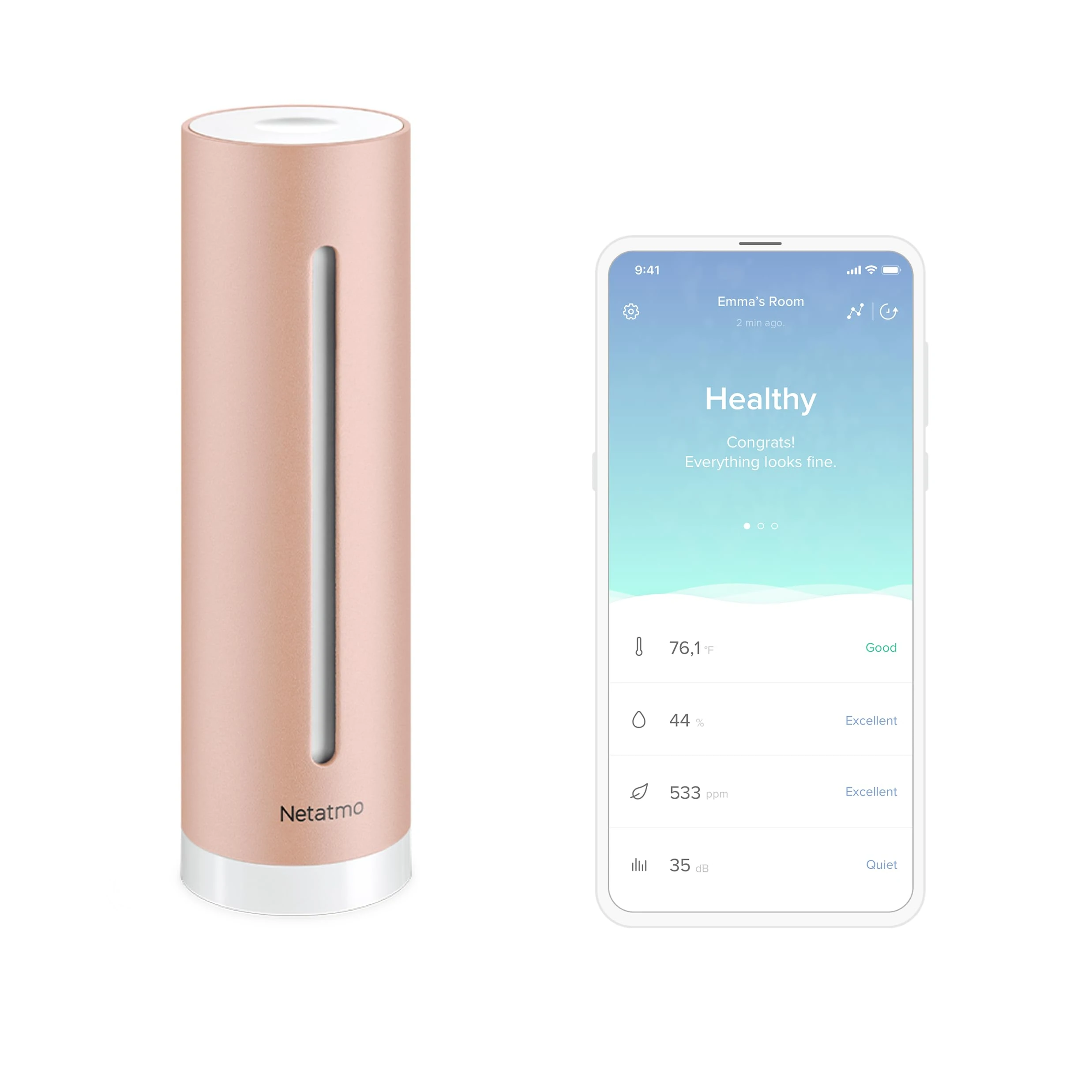 Netatmo Smart Indoor Air Quality Monitor, CO2 Sensor, Temperature, Humidity, Noise - Home Control, Healthy Environment, Automatic Alerts for Better Air at Home - NHC-UK