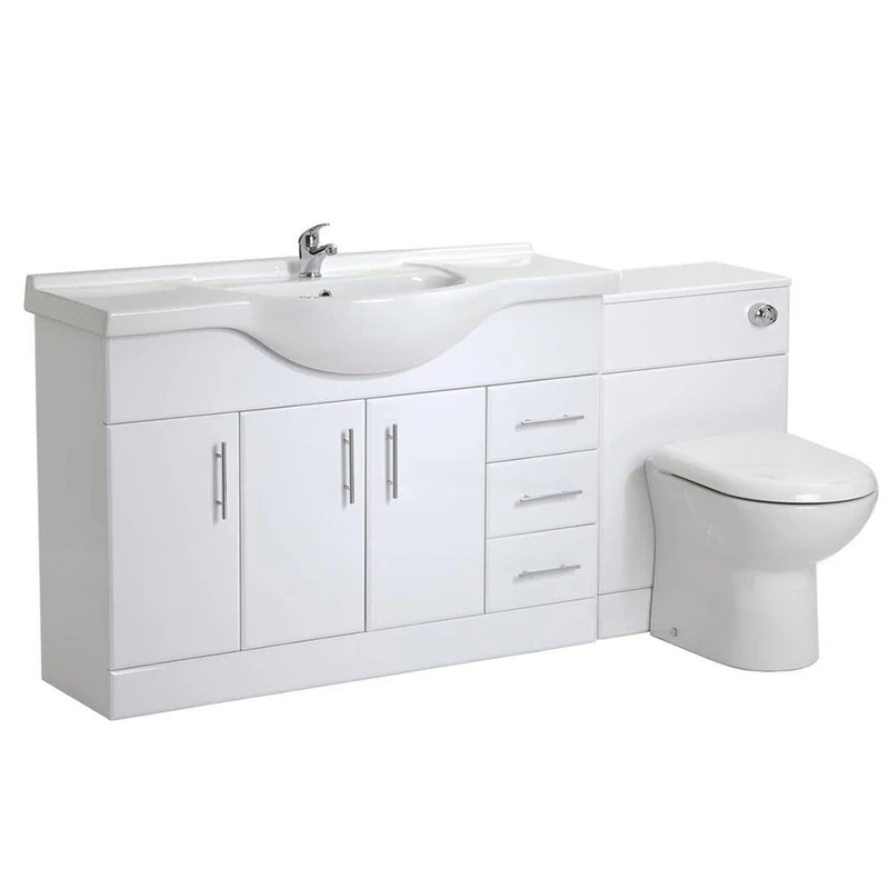 VeeBath Linx 1800 Vanity Unit Furniture Set, Wash Basin Bathroom Sink, WC, BTW Toilet Pan, Soft Close Toilet Seat, Concealed Cistern-White (Flat Pack)