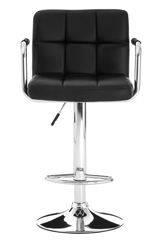Premier Housewares Starz Bar Chair, Chromed Metal/Leather Effect/PVC, Black, Set of 2