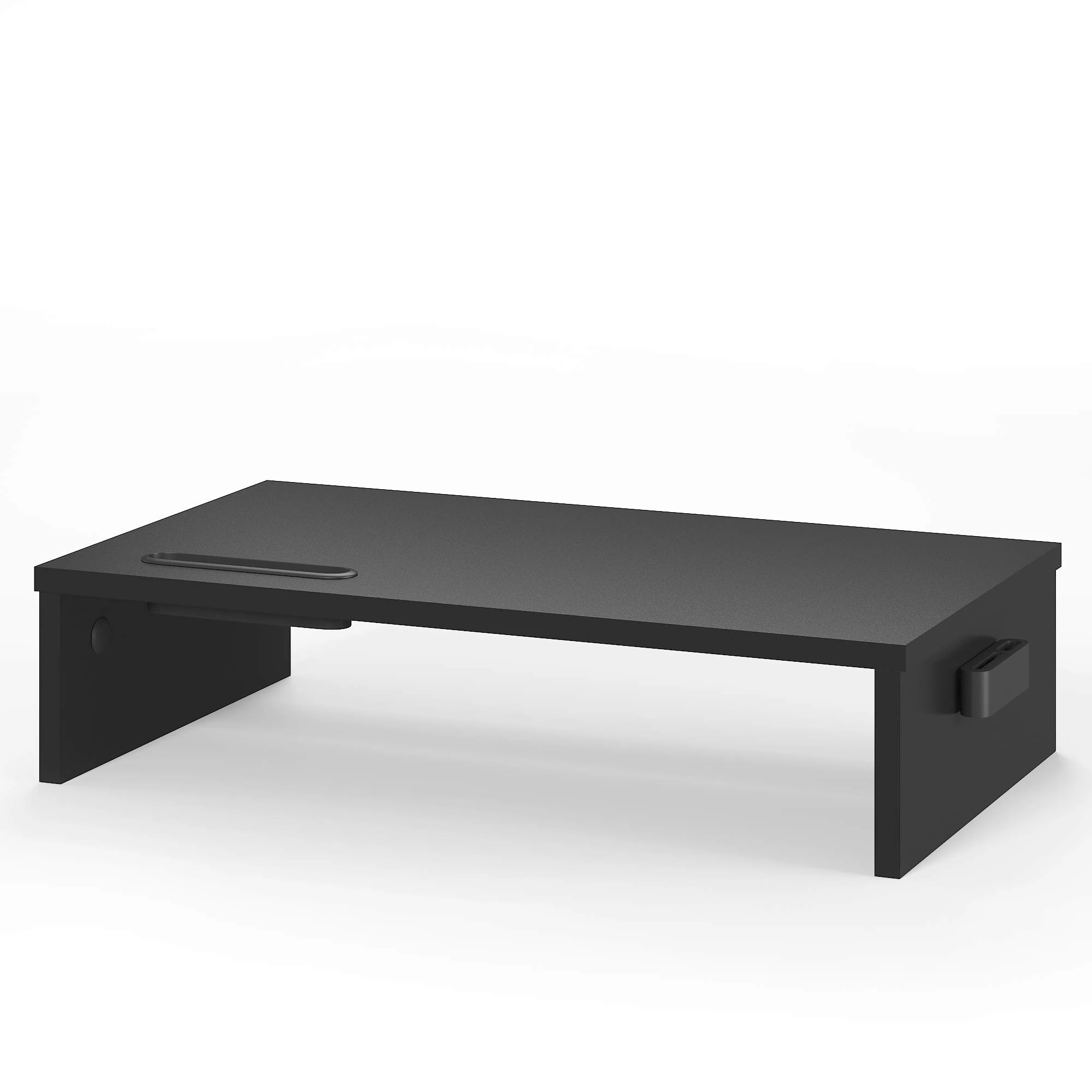 BONTEC Wood Monitor Stand Riser, Desk Monitor Stand with Smartphone Holder, Ergonomic Laptop Stand with Cable Management for Computer, Notebook, iMac, PC, 1 Tier Black (W420 x D235 x H104mm)